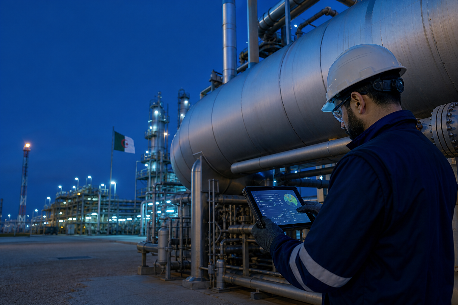 Asset integrity engineer assessing refinery pressure equipment