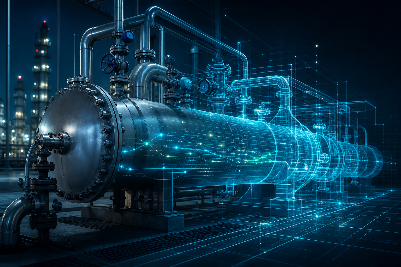 Industrial pressure vessel paired with a physics-based digital twin