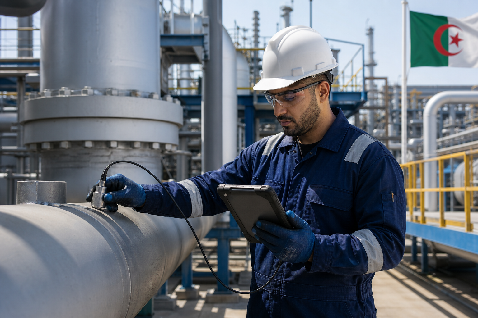 Inspection Engineer carrying out ultrasonic testing for risk-based inspection at an Algerian refinery